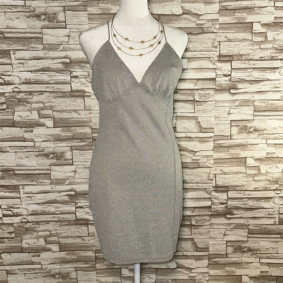 H&M Divided Medium Silver Metallic Spaghetti Strap Knee-length Dress - Picture 1 of 10